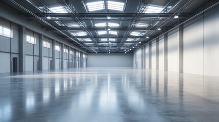 Fototapeta premium Empty modern warehouse interior with polished concrete floor