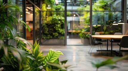 Fototapeta premium Modern office interior with lush green plants