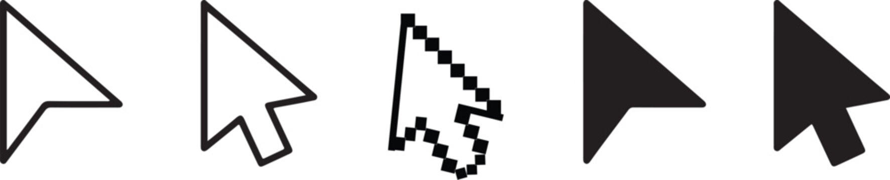 Set of Mouse Cursor Icons in Outline Filled and Pixel Styles for Web Interface Design
