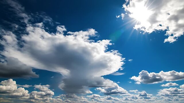 Dramatic Cumulus Clouds Under Bright Sunlight in a Blue Sky.
