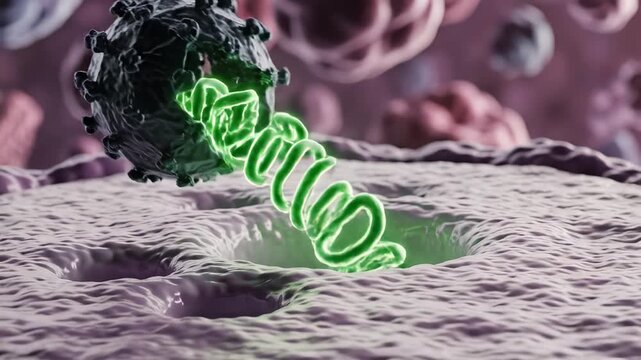 Virus cell with green glow on tissue emphasizing sleek aesthetics and strong visual impact
