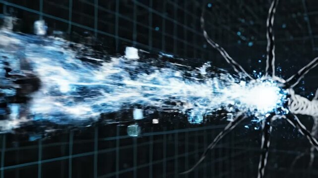 Abstract digital neuron with light beam symbolizing digital transformation and future innovation