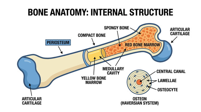 Human Long Bone Anatomy and Internal Structure Diagram
