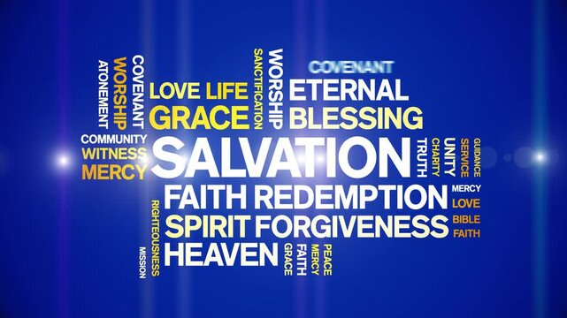 Salvation animated word cloud-text design animation tag kinetic typography seamless loop.