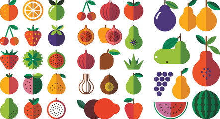 Colorful flat illustration of various fruits and berries © MDTOFIZUL