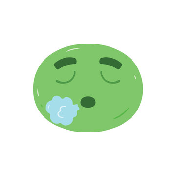 Cute Green Emoji Face Exhaling Relief