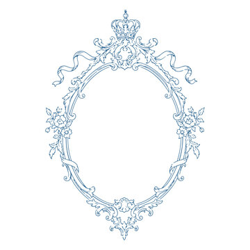 Ornamental vintage oval frame with crown and floral decoration