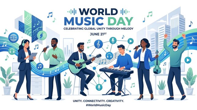 Corporate World Music Day Illustration with Professional Typography and Global Music Connection