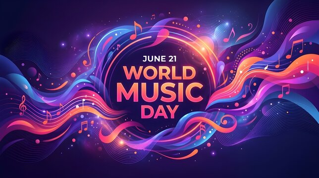 Abstract World Music Day Illustration with Colorful Sound Waves and Dynamic Typography Design