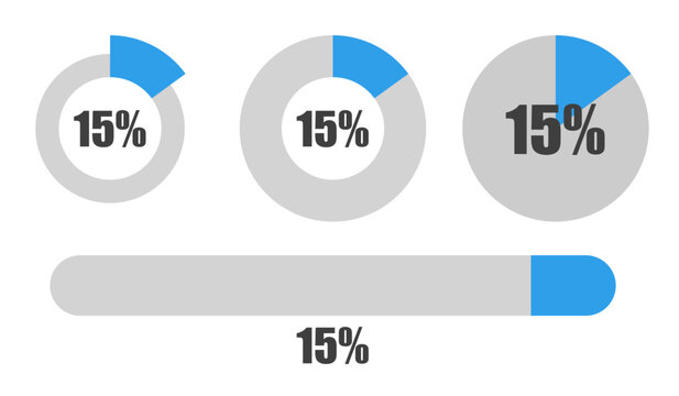 15％の円グラフとプログレスバーセット パーセンテージ表示アイコン素材15 Percent Chart and Progress Bar Set Circle Graph and UI Elements
