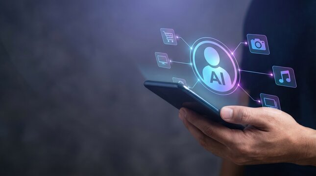 Artificial intelligence on digital device connects shopping cart online retail marketing and logistics services for smart business solutions