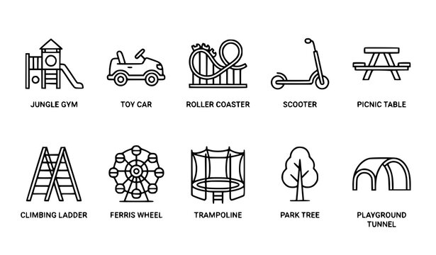 Minimal Children Park and Outdoor Fun Icon Pack with Playground Equipment Vector Illustration