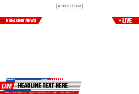 broadcasting tv breaking news design frame. for live streaming video. vector template stock