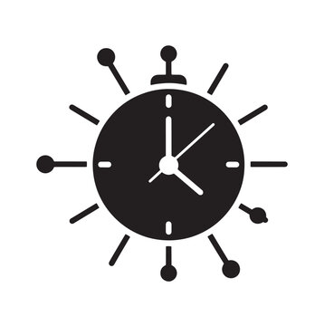 Stylized wall clock icon with radial decorative lines and circular tips representing time and precision schedule management circular
