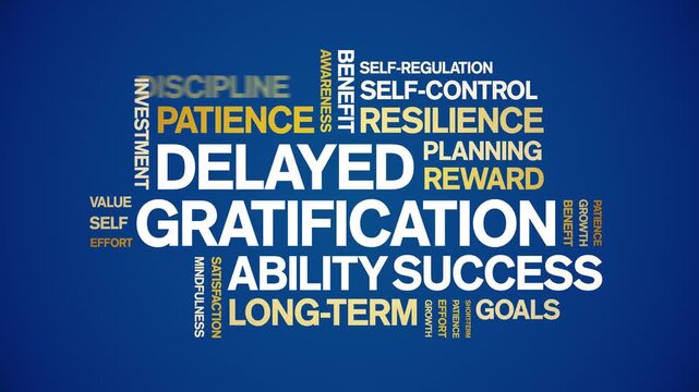 Delayed Gratification animated word cloud-text design animation tag kinetic typography seamless loop.