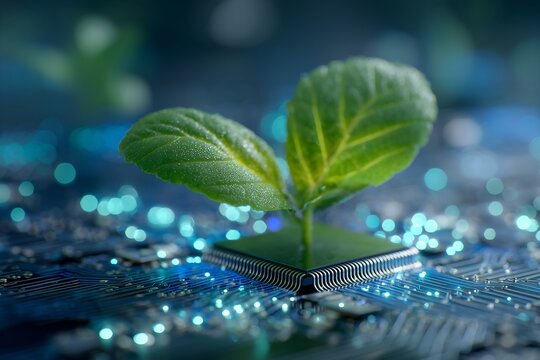 Green Technology: Sprout Growing from Microchip