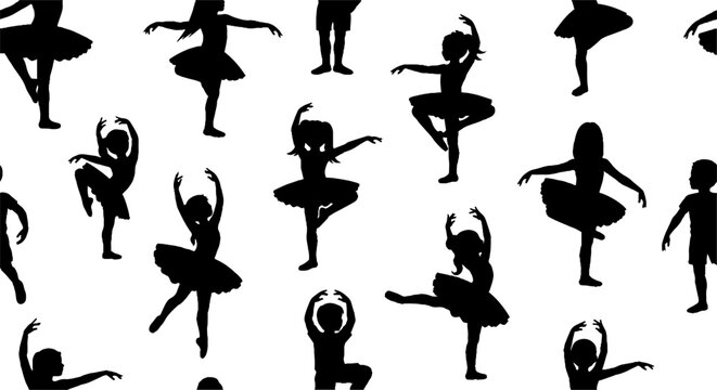 Silhouette dancers in various elegant ballet poses collection.