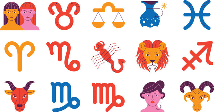 Colorful zodiac signs pixel art collection
