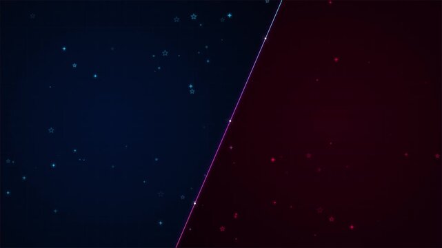 Diagonal stripes of dark blue and red with glittering particles sparkling in the background