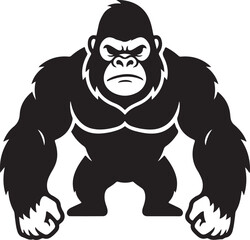 Naklejka premium Black silhouette of a muscular gorilla looking forward on vector illustration