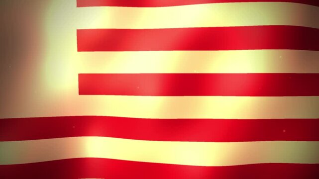 Waving red and yellow horizontal striped fabric or curtain in close up view with soft folds and lighting