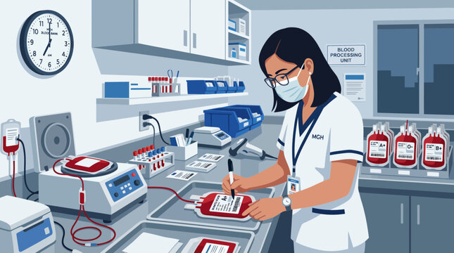 Medical Professional Processing Donated Blood in a Laboratory Lab