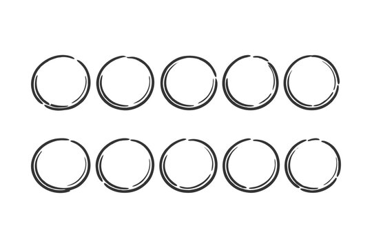 A simple graphic illustration featuring ten empty circles drawn with a rough, sketchy outline