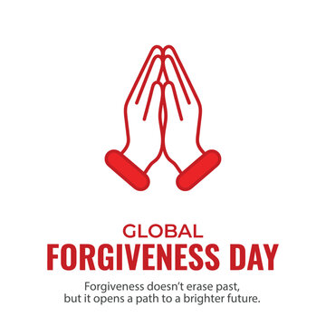 Praying hands illustration in a red linear style against a white background symbolizing faith and reconciliation prayer supplication devotion worship belief religion