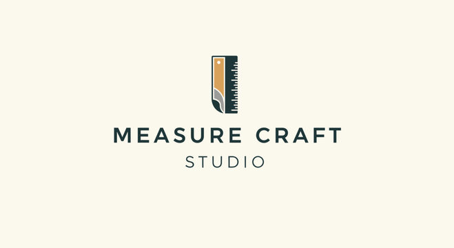 Modern ruler and pencil logo design for craft studio measurement concept