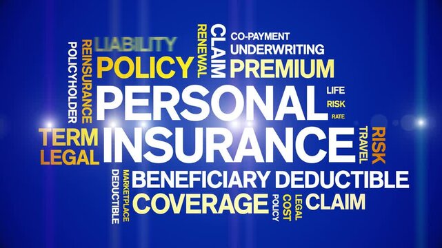 Personal insurance animated word cloud-text design animation tag kinetic typography seamless loop.