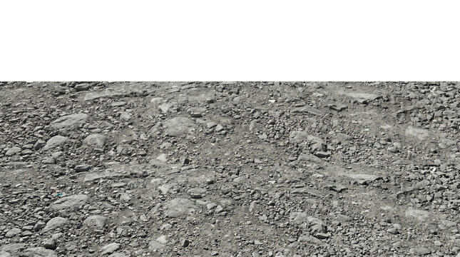 Top view gray rocky gravel ground transparent background