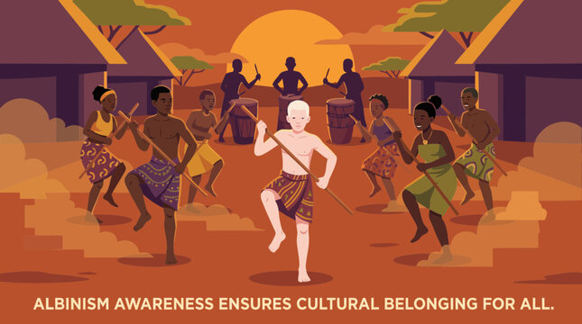 African village dance celebration with albinism awareness theme