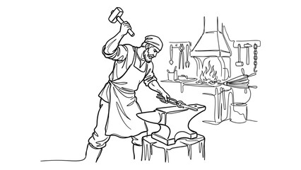 Obraz premium Blacksmith working at an anvil in workshop.