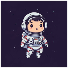 Fototapeta premium Cartoon astronaut in white spacesuit floating.