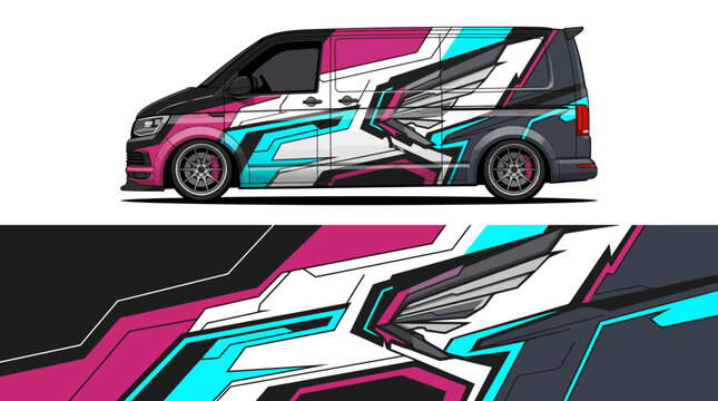 Colorful abstract van wrap design template.