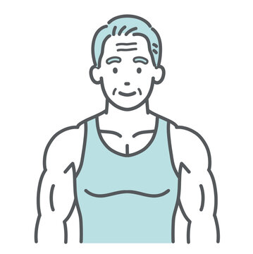 健康的な筋肉質のシニア男性の上半身イラスト（正面・通常ポーズ）