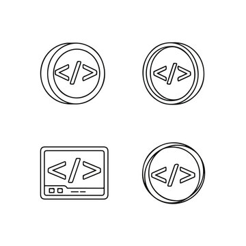 Coding symbols on computer screen icons.