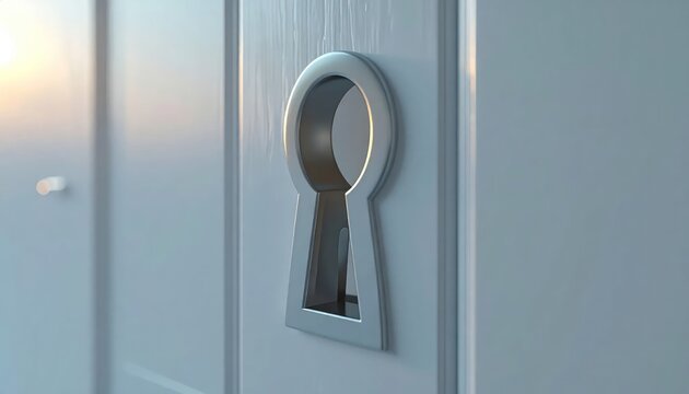 Close up of a vintage keyhole on a weathered wooden door.