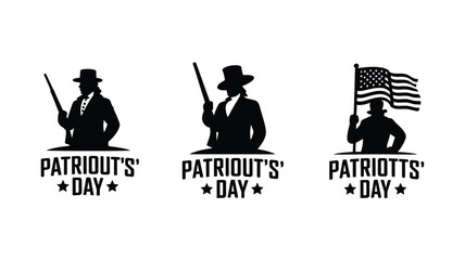 Obraz premium Patriots day silhouette logos with american flag and vintage men