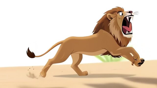 Roaring Lion Cartoon Animation - Fierce Feline in Motion.