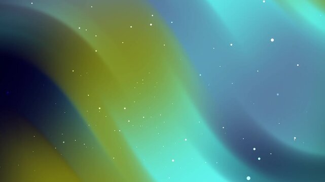 Smooth abstract liquid gradient background in vibrant cyan, light blue, and olive green tones featuring glowing star particle dust. Ideal for modern technology and creative backdrops