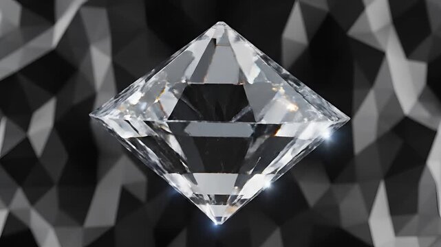 Stunning Diamond Gemstone Floating Above Abstract Geometric Background.