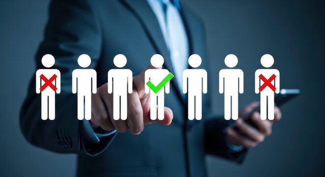 Businessman selecting approved candidate among rejected job applicants