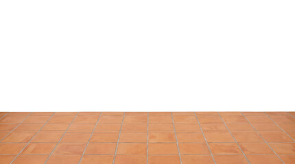 Fototapeta premium Terracotta square tile floor in low perspective transparent background