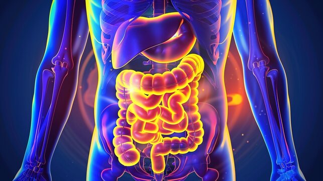 Inflammatory Bowel Disease Awareness Concept with Human Digestive System Illustration, Chronic Gastrointestinal Inflammation, Crohn&rsquo;s Disease and Ulcerative Colitis Medical Healthca