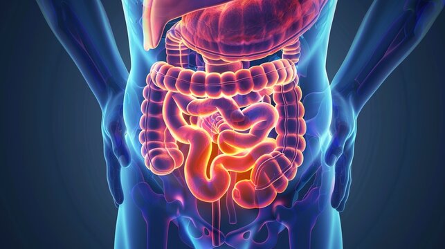 Inflammatory Bowel Disease Awareness Concept with Human Digestive System Illustration, Chronic Gastrointestinal Inflammation, Crohn&rsquo;s Disease and Ulcerative Colitis Medical Healthca