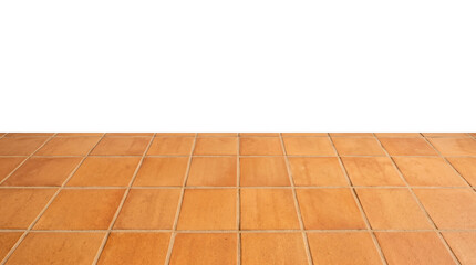 Fototapeta premium Orange square tile floor perspective transparent background