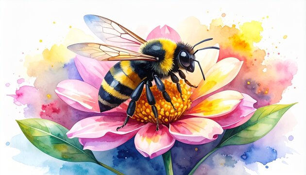 Colorful bee watercolor in beautiful style.
