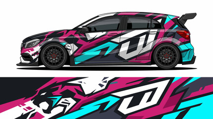 Obraz premium Colorful racing car with vibrant decal design.