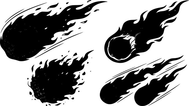 Cartoon fireball flying and burning with large red and orange flames creating a dangerous and hot environment, ideal for representing concepts related to fire, heat, and combustion